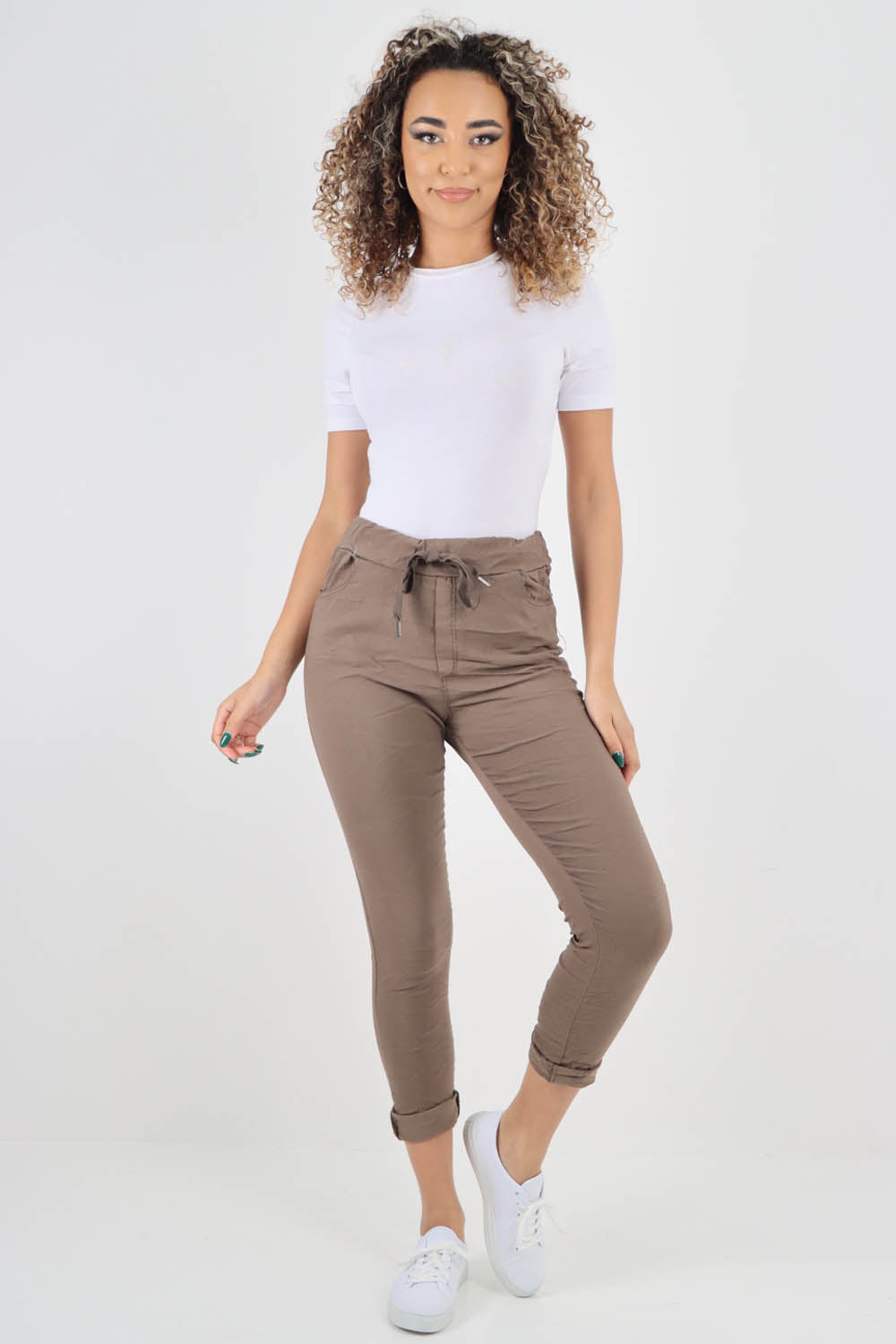 Plain Drawstring Back Pocket Magic Pants