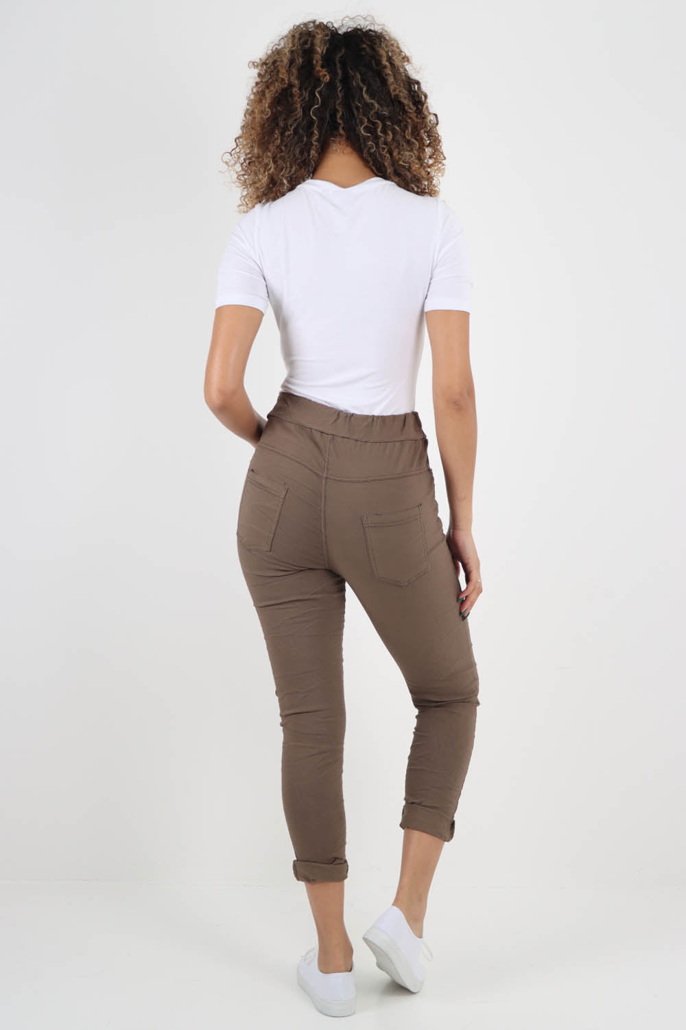 Plain Drawstring Back Pocket Magic Pants