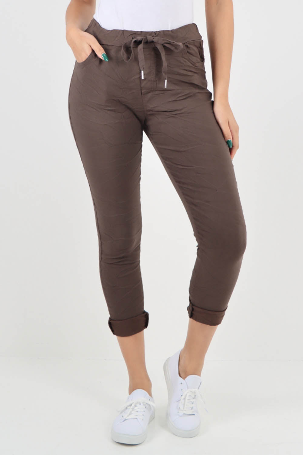 Plain Drawstring Back Pocket Magic Pants