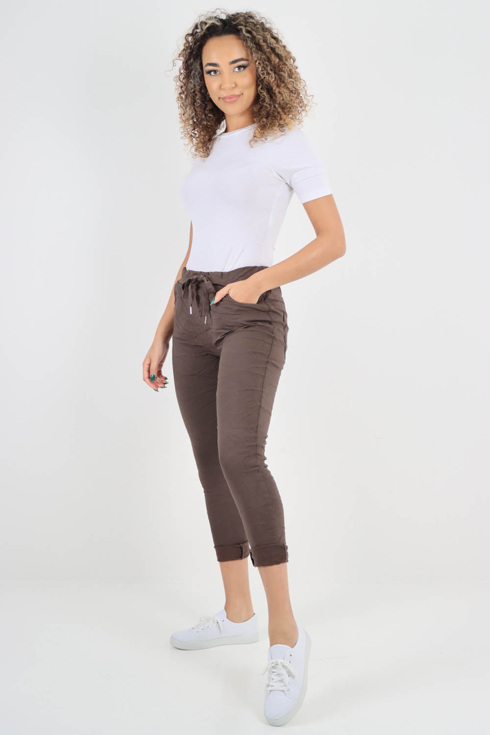 Plain Drawstring Back Pocket Magic Pants