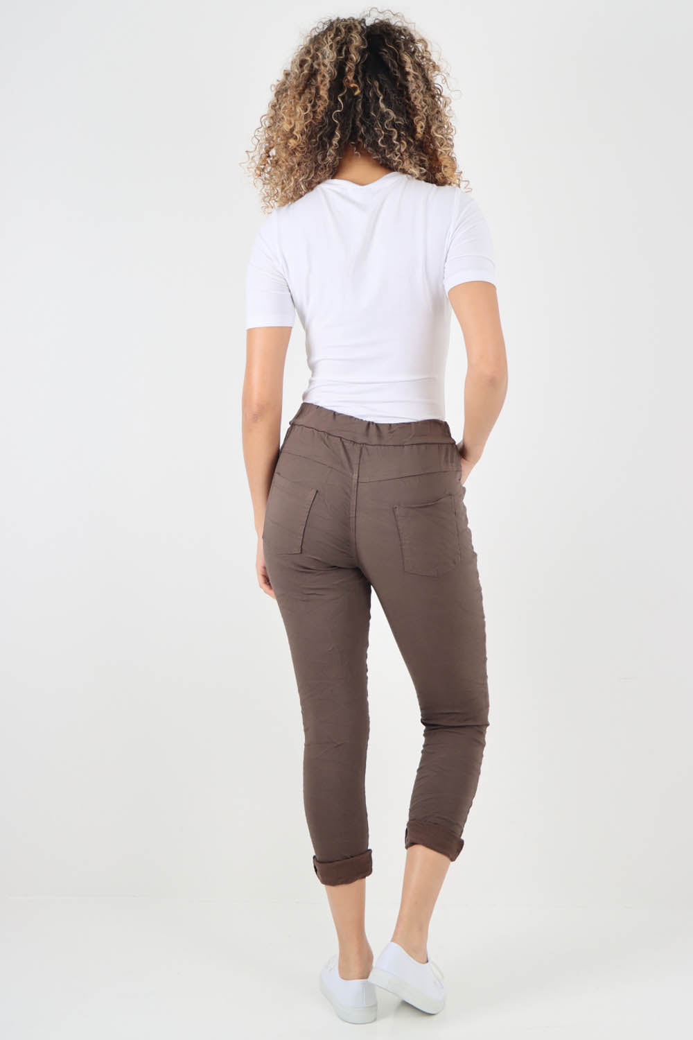 Plain Drawstring Back Pocket Magic Pants