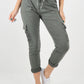 Khaki-Ruched Pocket Drawstring Magic Pants