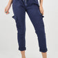 Navy Blue-Ruched Pocket Drawstring Magic Pants