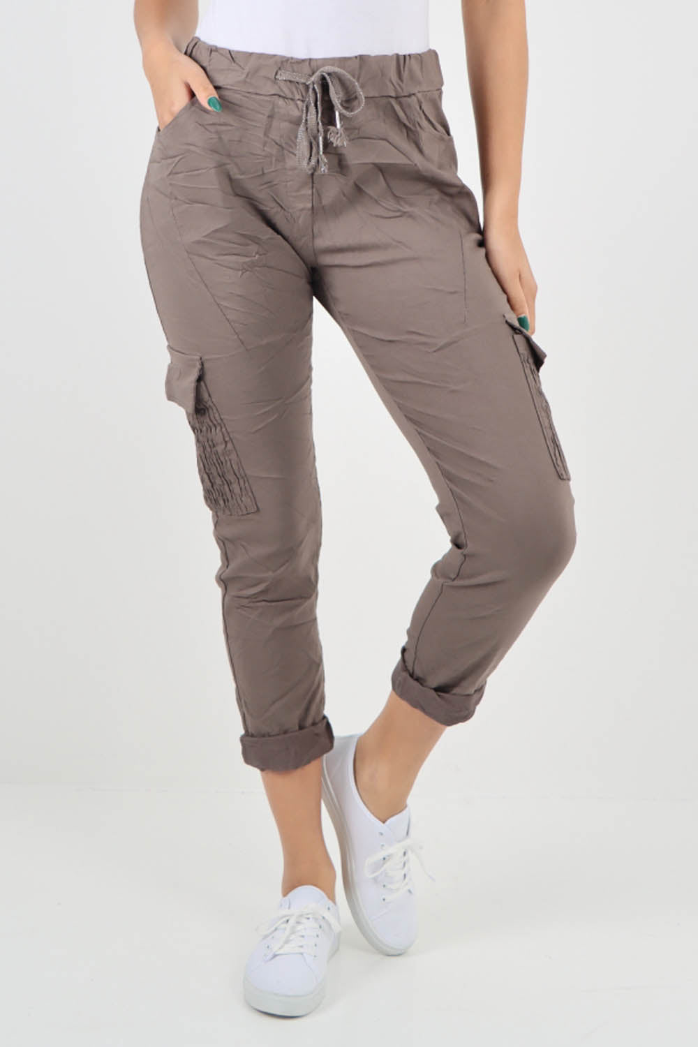 Stone-Ruched Pocket Drawstring Magic Pants