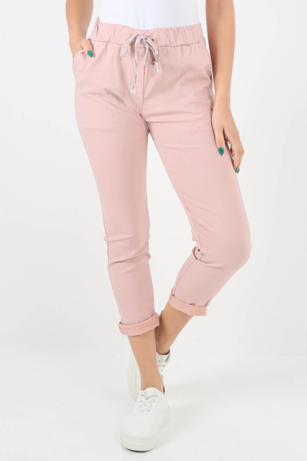 Baby Pink-Plain Back Pockets Magic Pants