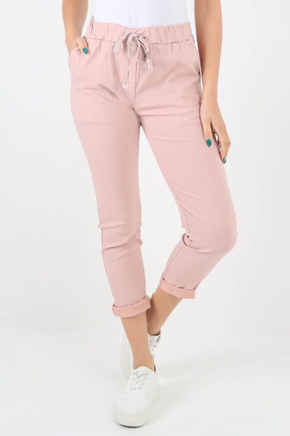 Baby Pink-Plain Back Pockets Magic Pants