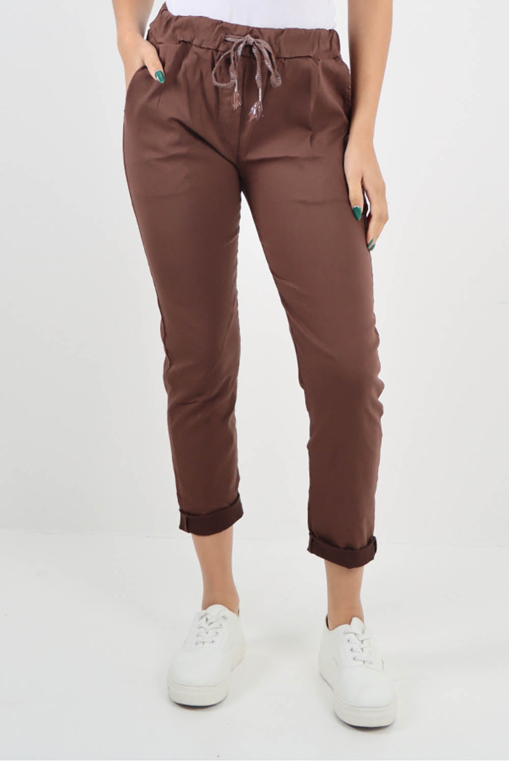 Chocolate-Plain Back Pockets Magic Pants
