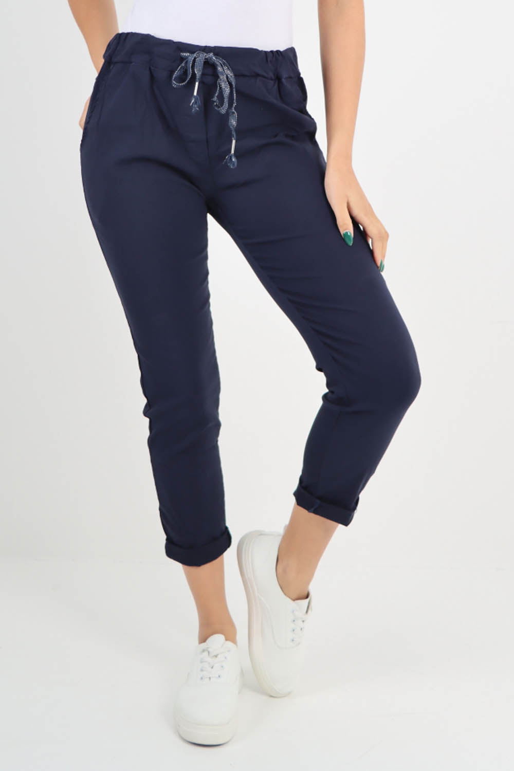 Navy Blue-Plain Back Pockets Magic Pants