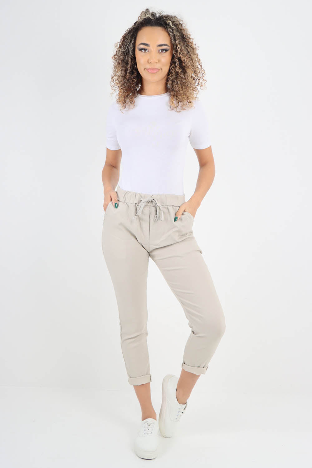 Nude-Plain Back Pockets Magic Pants