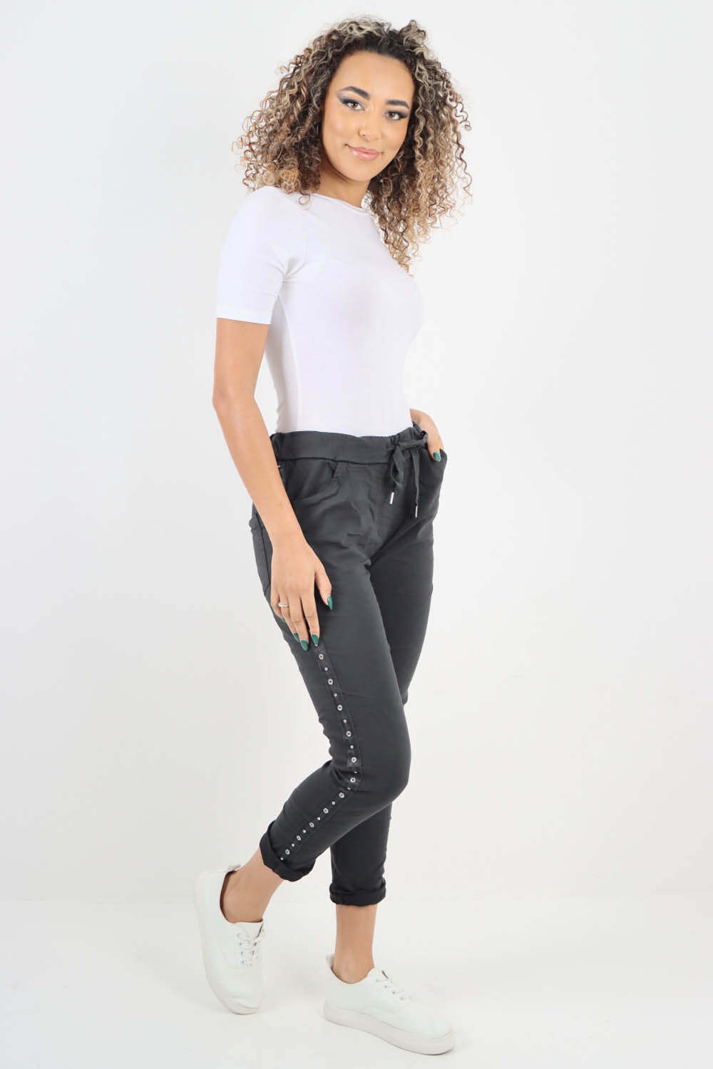 Side Diamante Drawstring Magic Pants