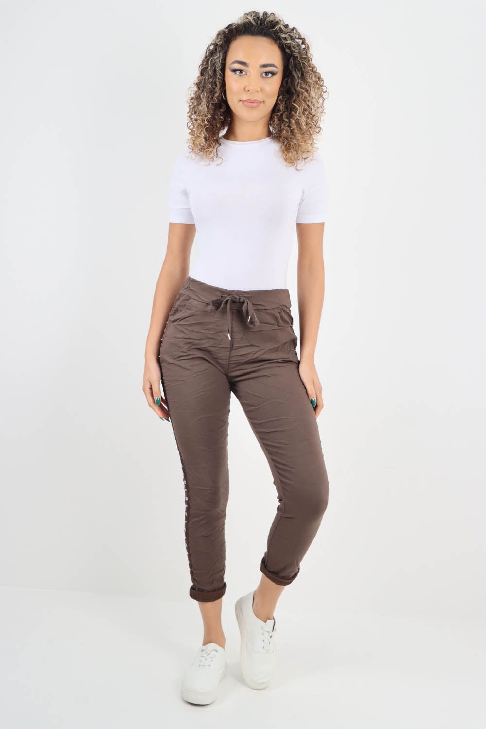Side Diamante Drawstring Magic Pants
