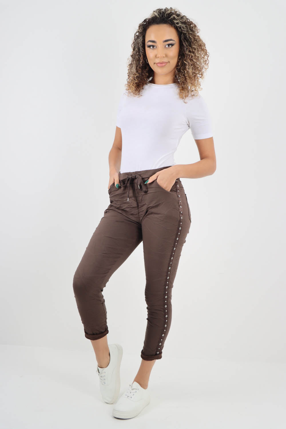 Side Diamante Drawstring Magic Pants