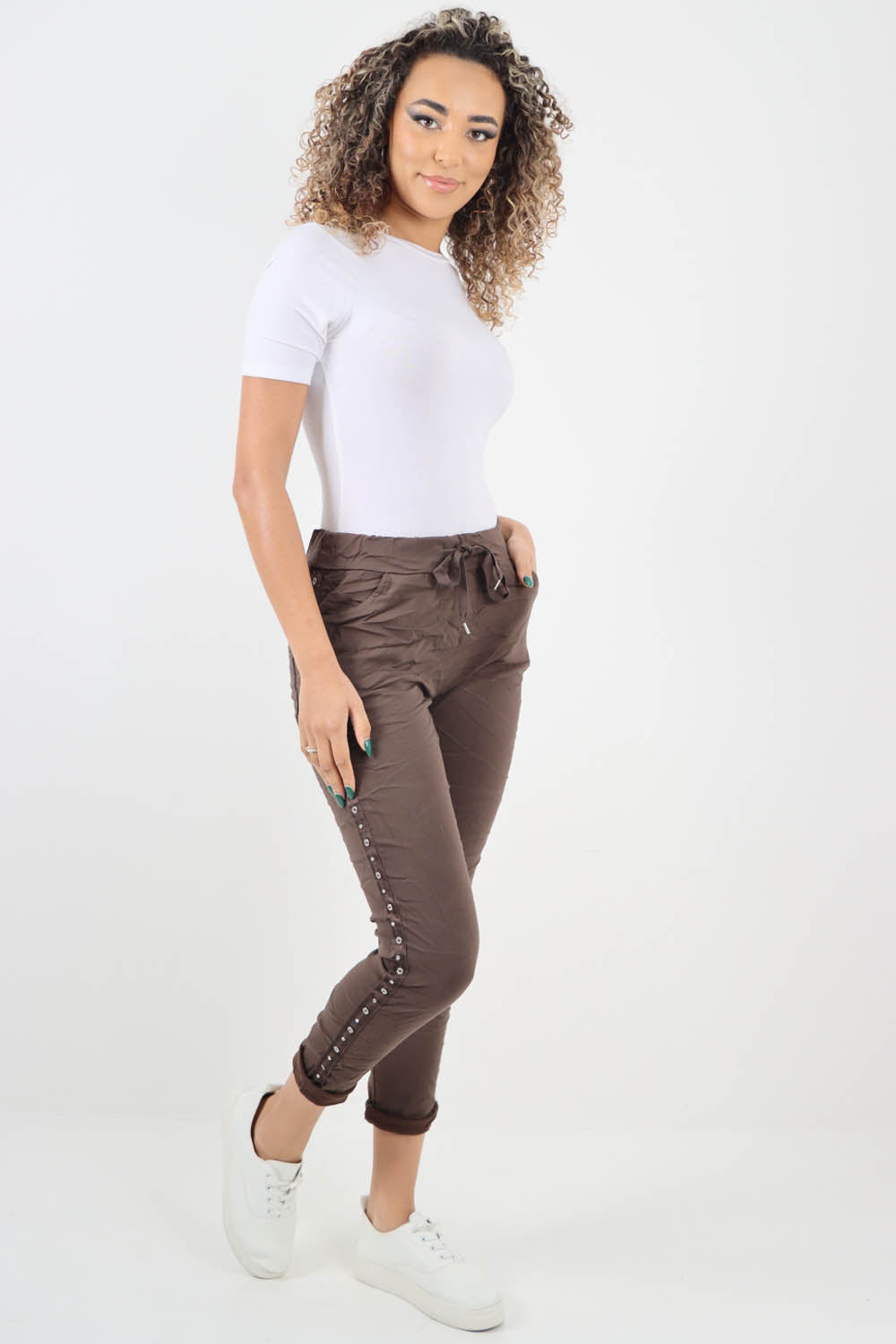Side Diamante Drawstring Magic Pants