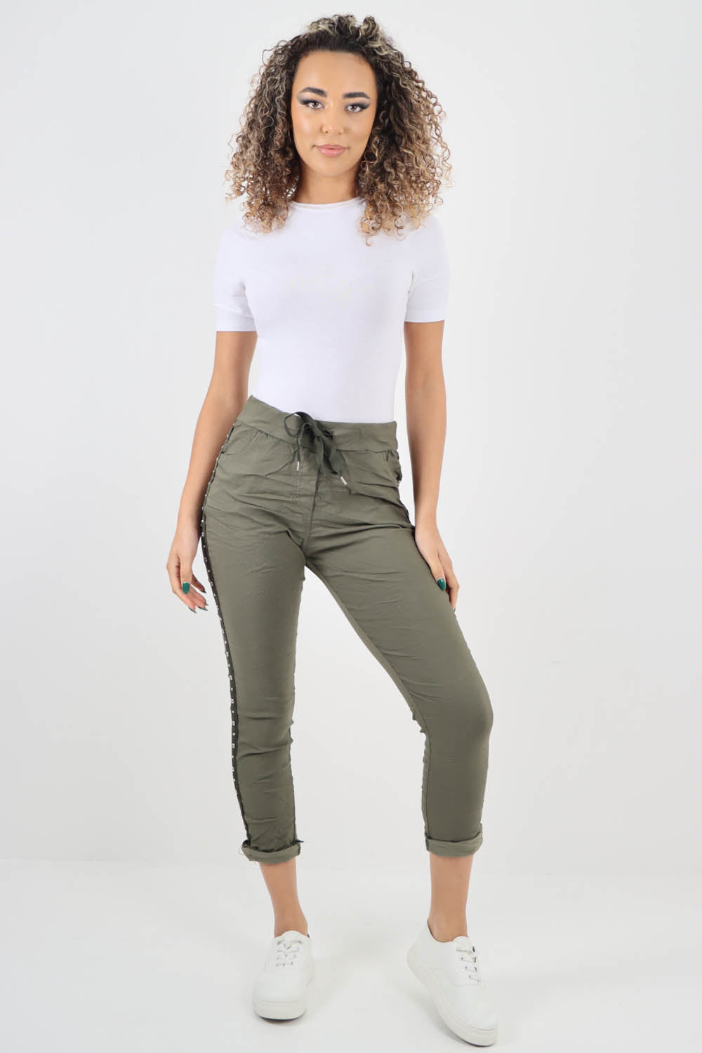 Side Diamante Drawstring Magic Pants