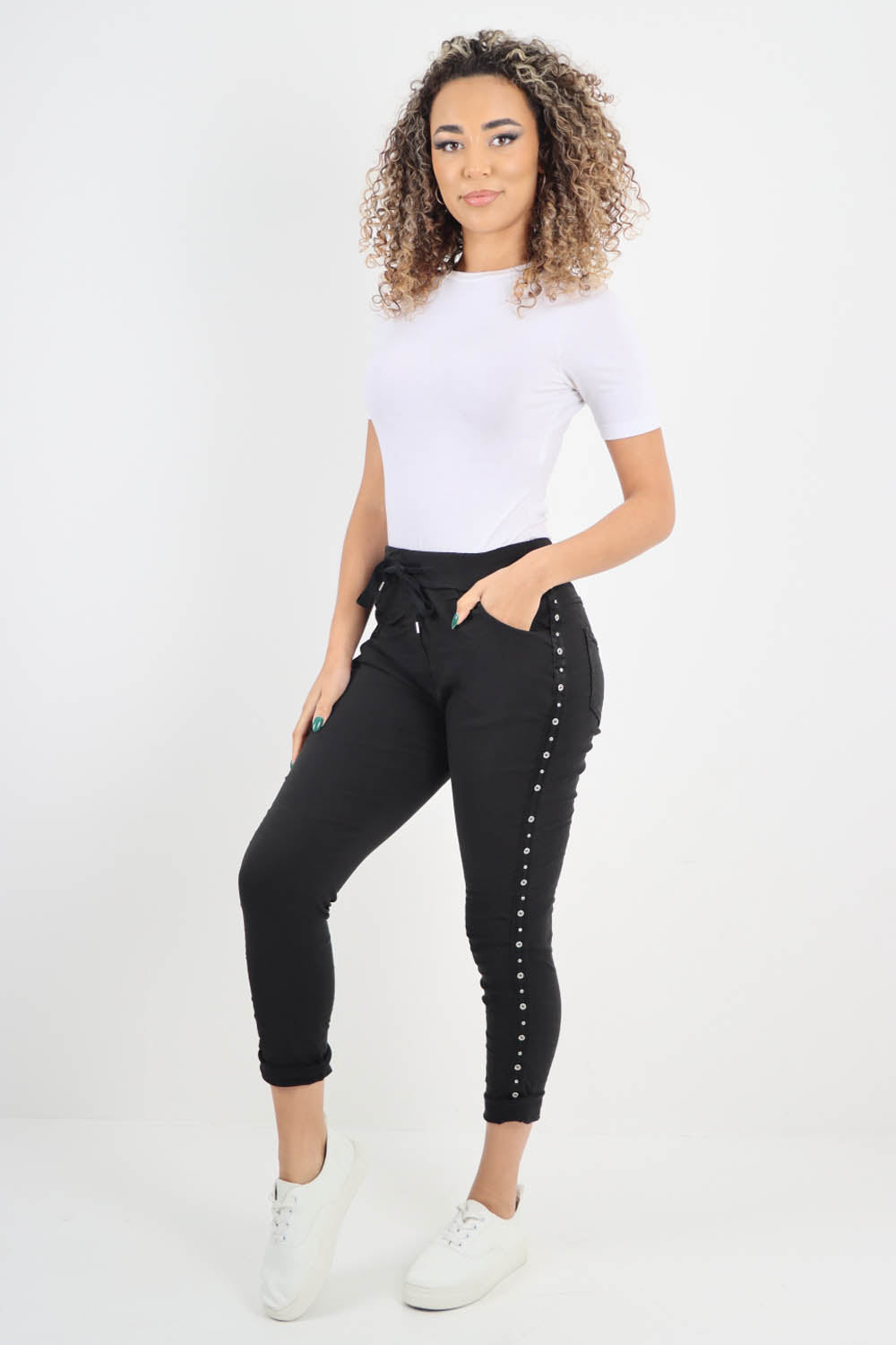 Side Diamante Drawstring Magic Pants