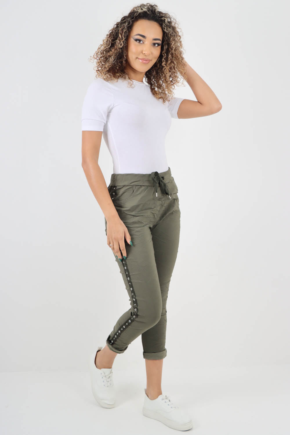 Side Diamante Drawstring Magic Pants