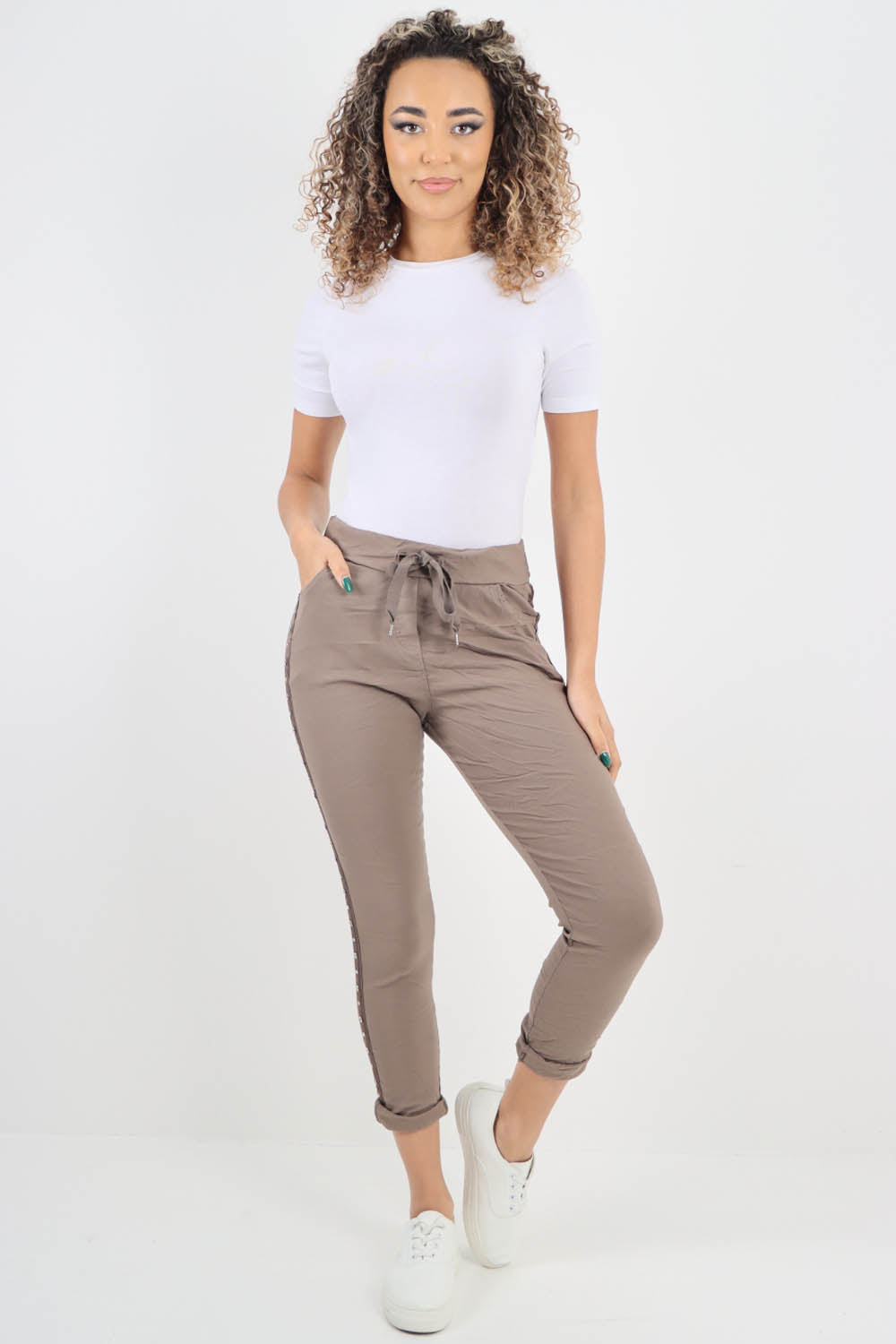 Side Diamante Drawstring Magic Pants