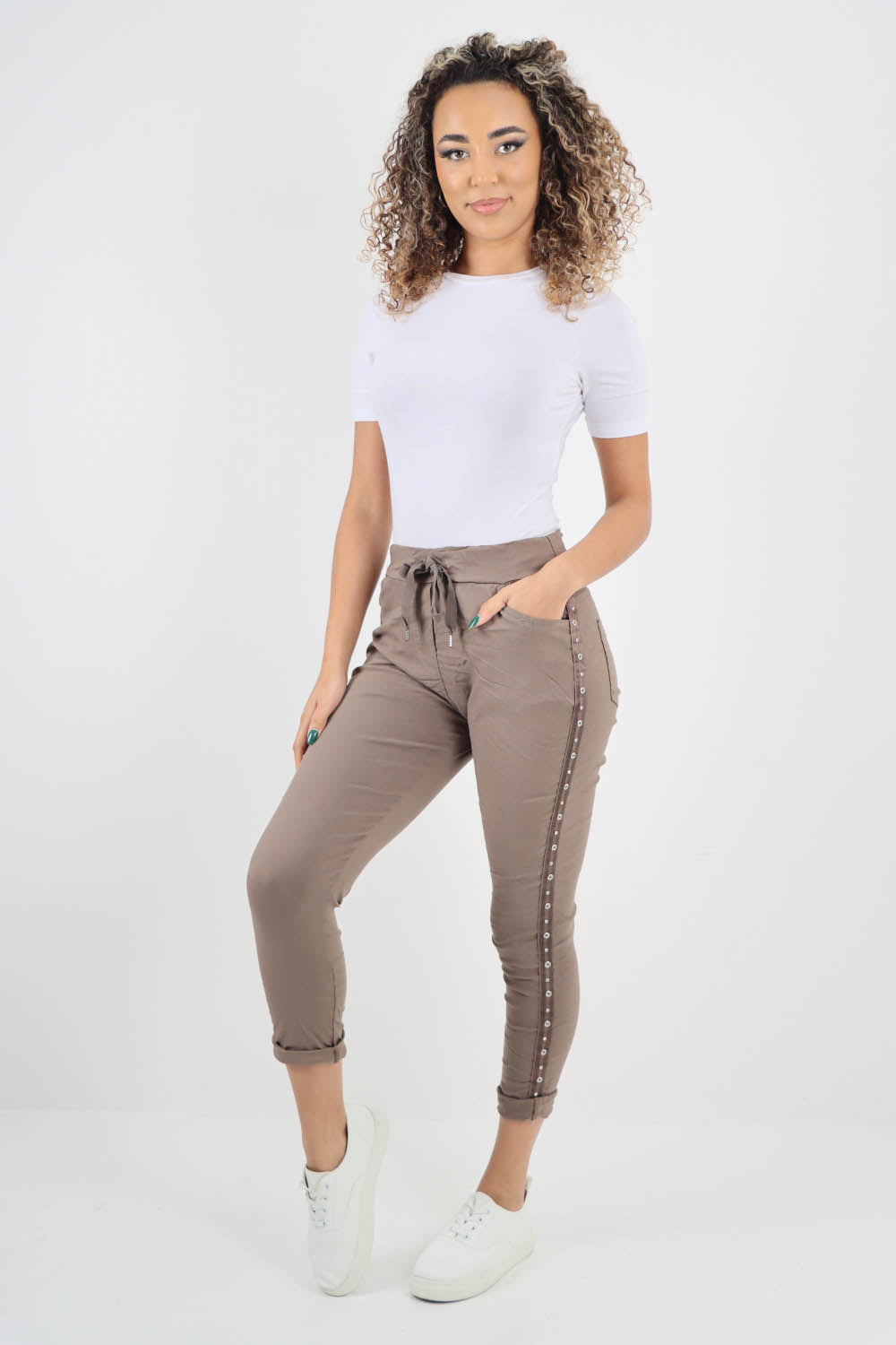 Side Diamante Drawstring Magic Pants