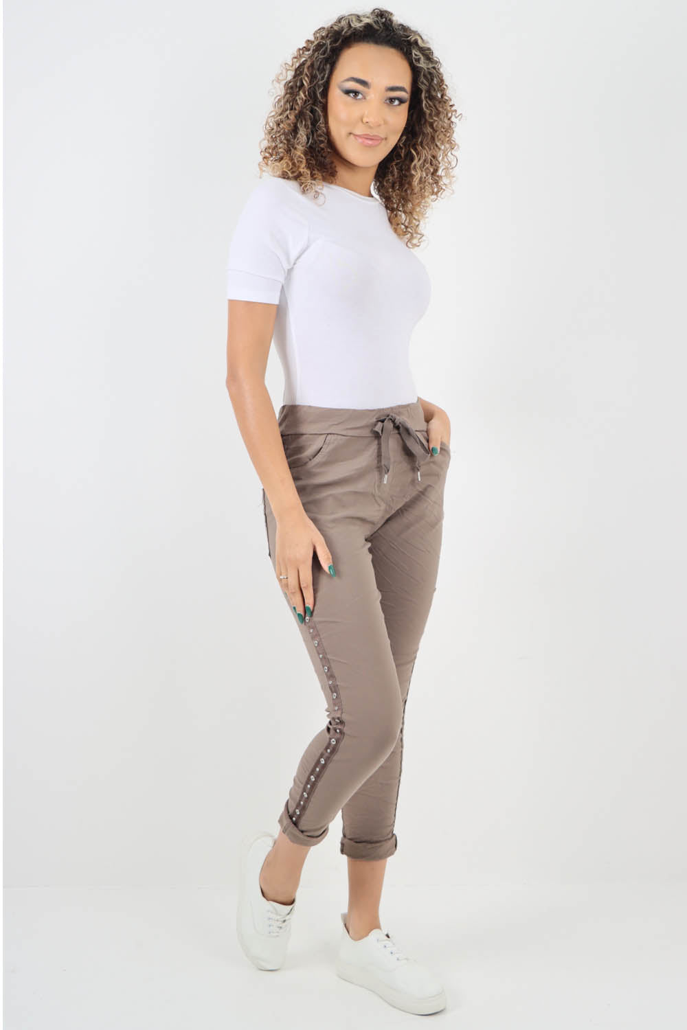 Side Diamante Drawstring Magic Pants