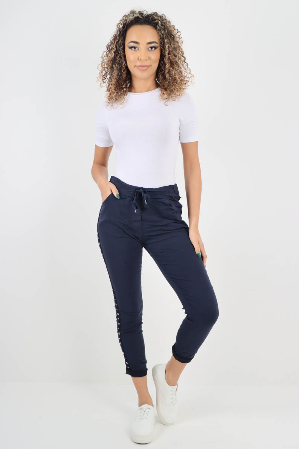 Side Diamante Drawstring Magic Pants