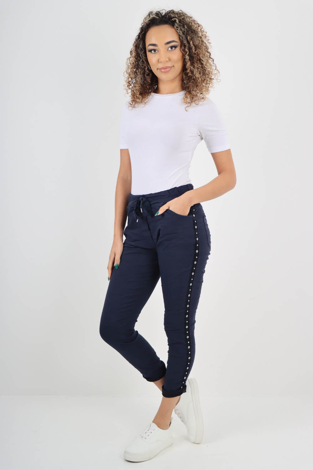 Side Diamante Drawstring Magic Pants