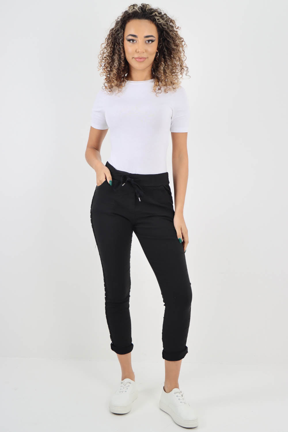 Side Diamante Drawstring Magic Pants