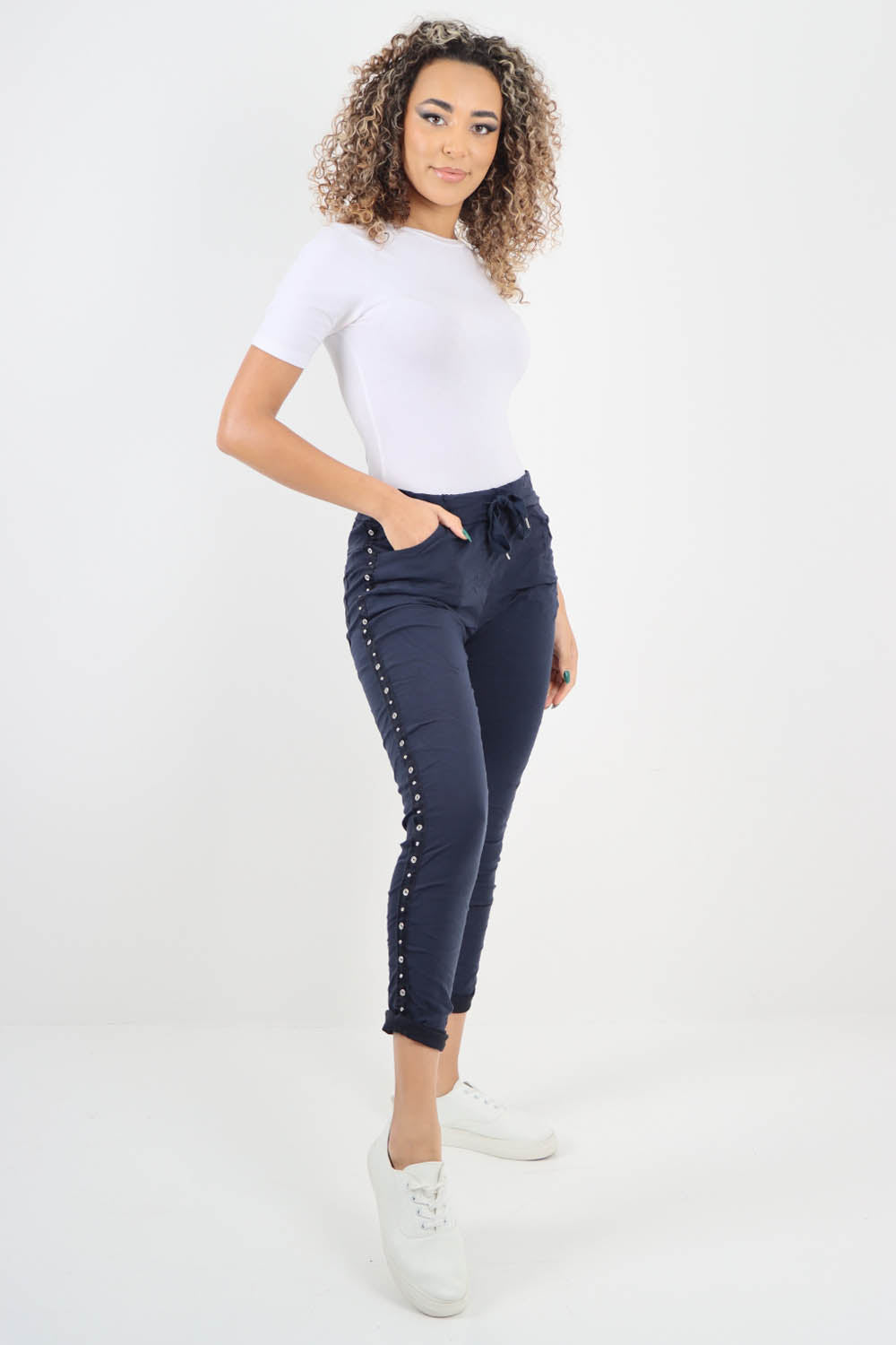 Side Diamante Drawstring Magic Pants
