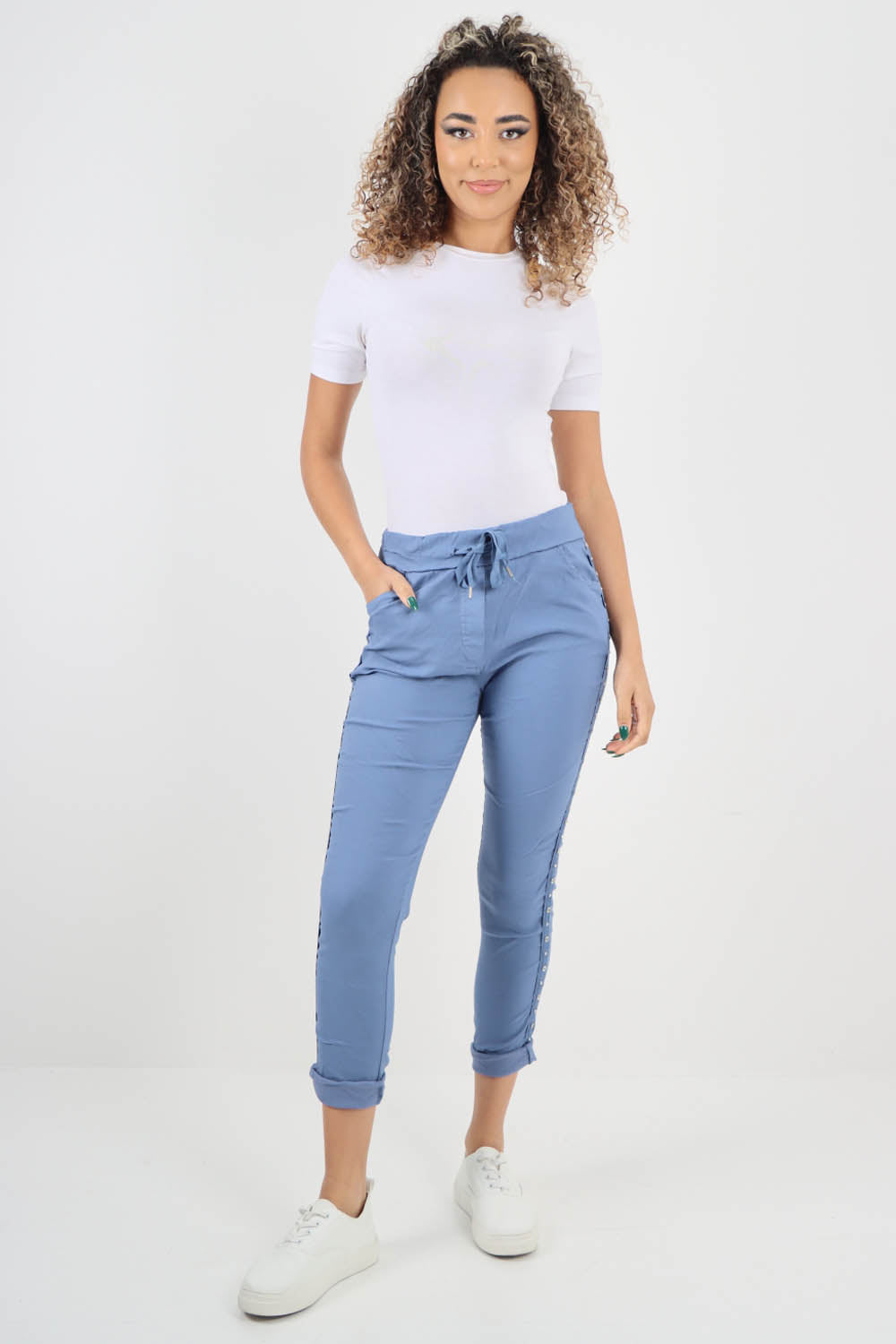 Side Diamante Drawstring Magic Pants