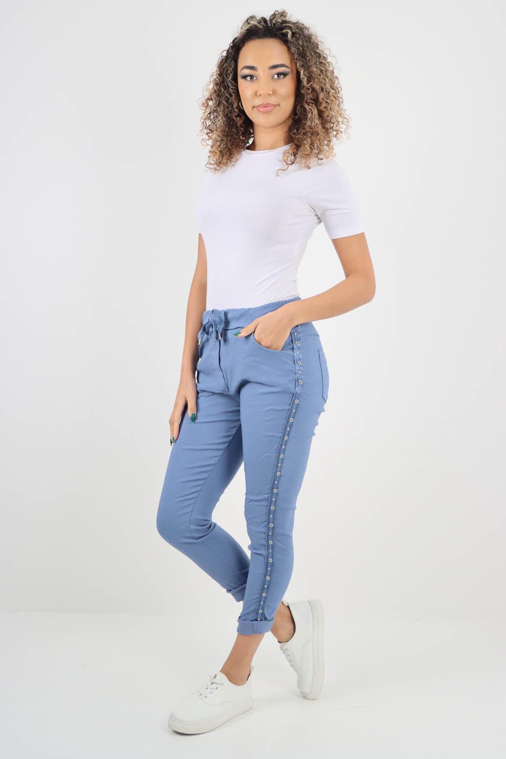 Side Diamante Drawstring Magic Pants