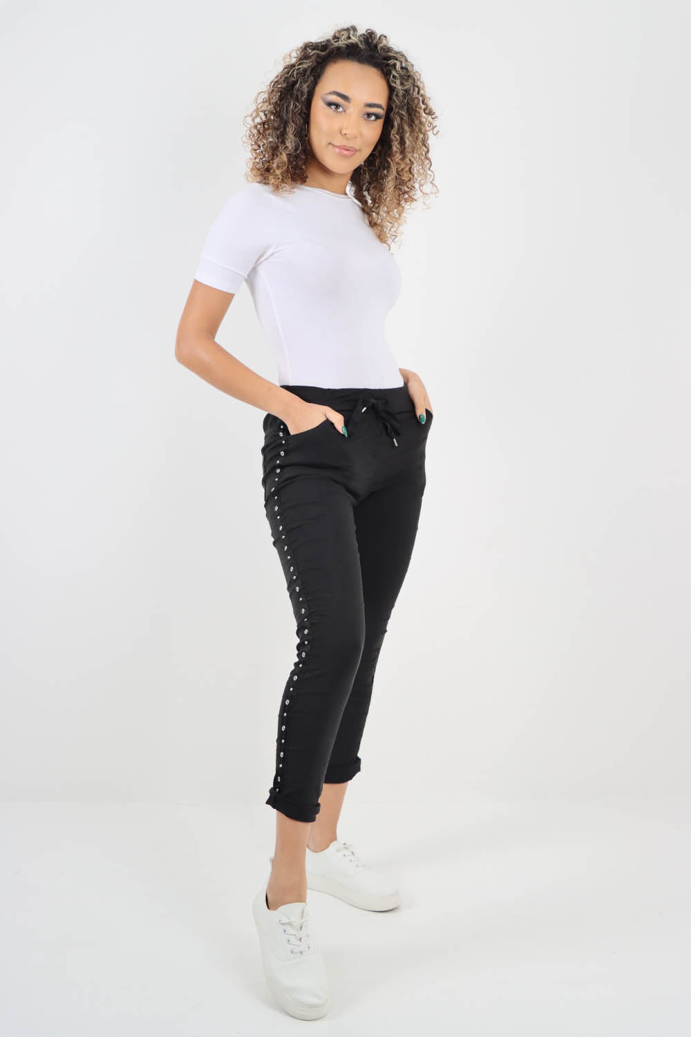 Side Diamante Drawstring Magic Pants