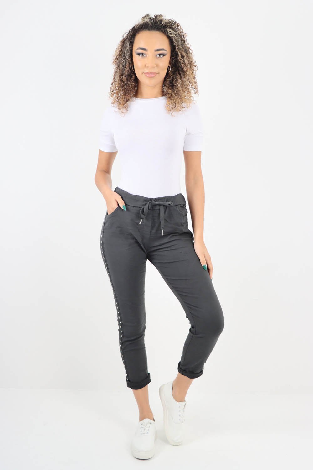 Side Diamante Drawstring Magic Pants