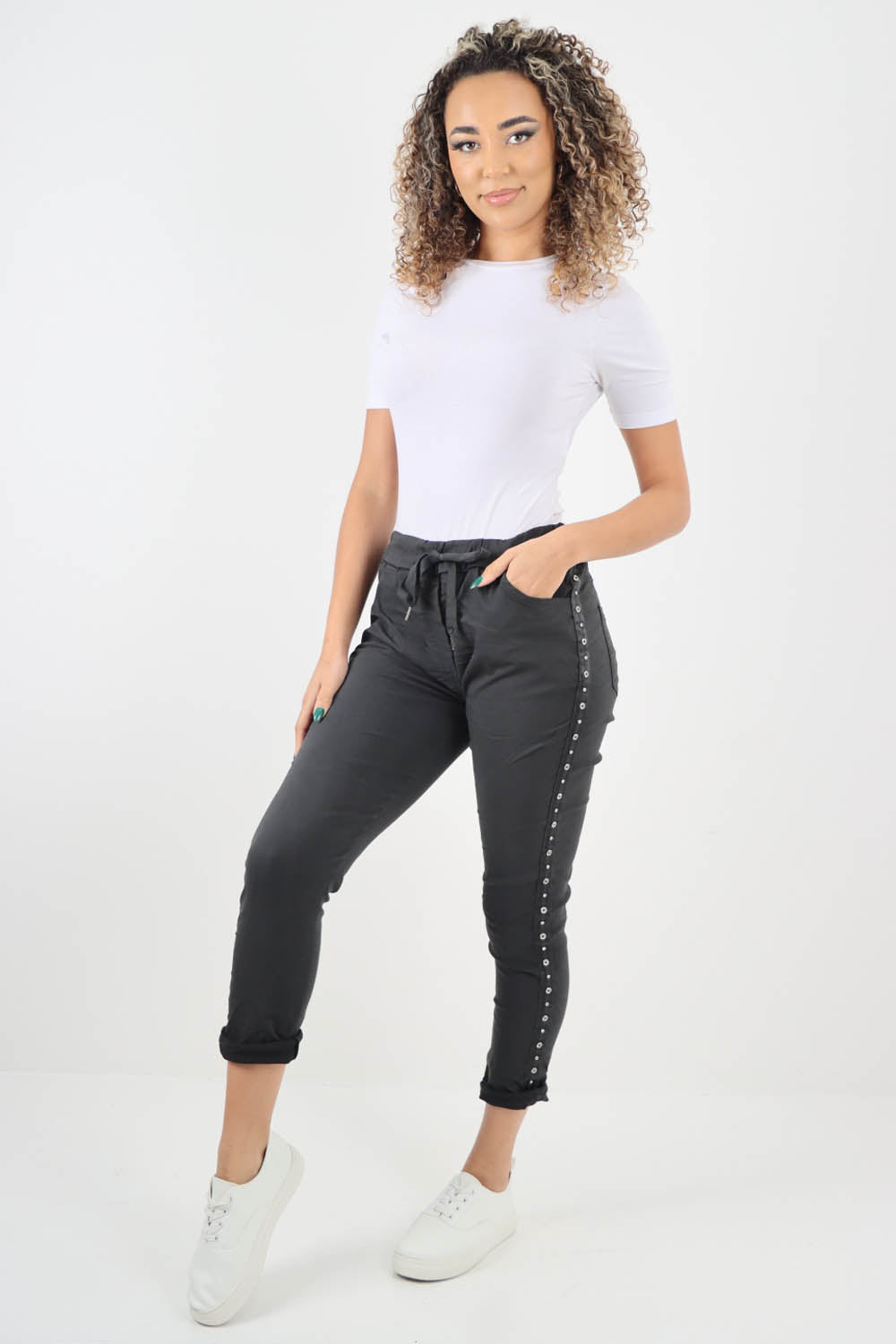 Side Diamante Drawstring Magic Pants