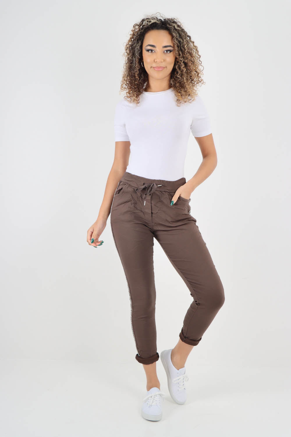 Side Glitter Ribbon Drawstring Magic Pants