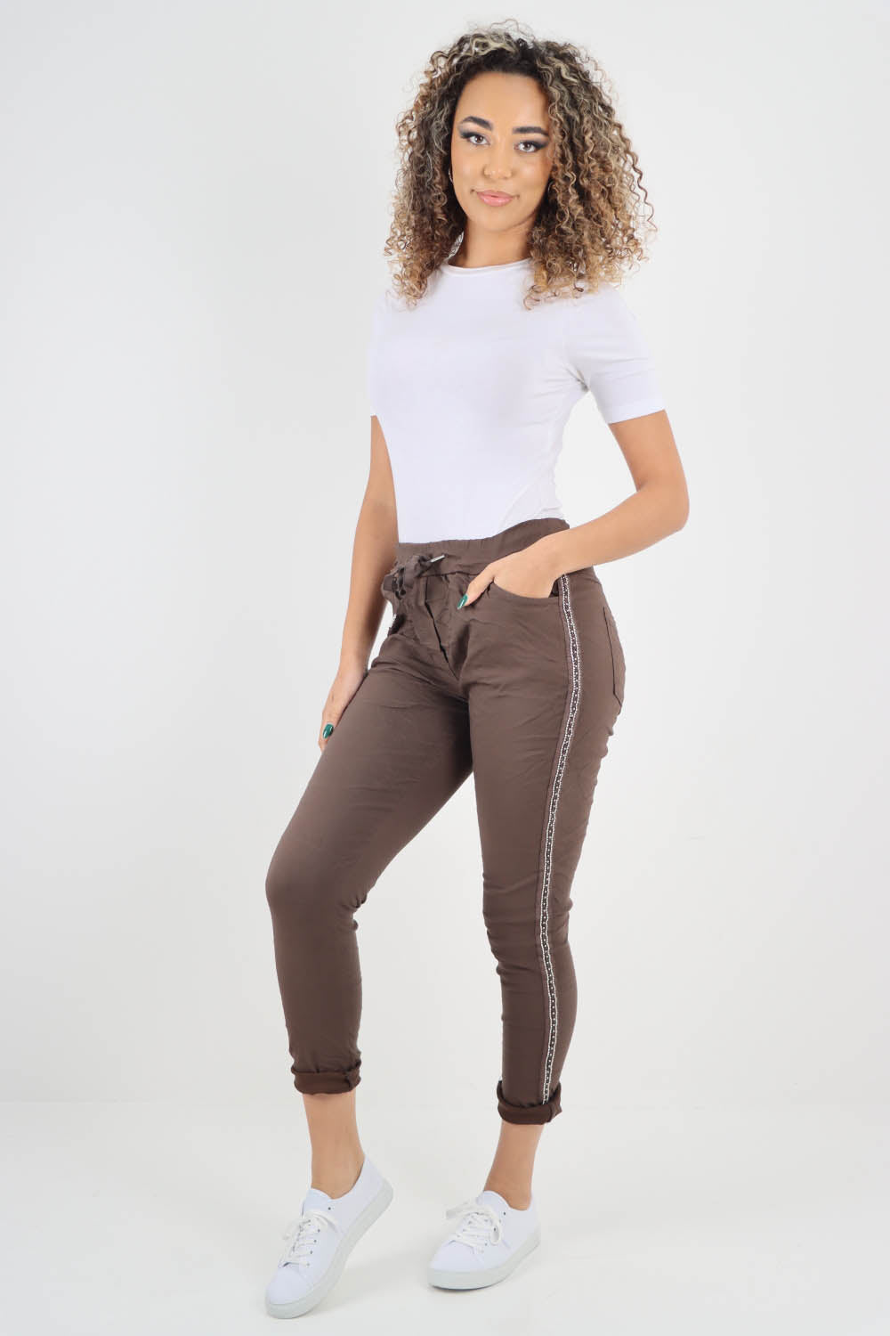 Side Glitter Ribbon Drawstring Magic Pants