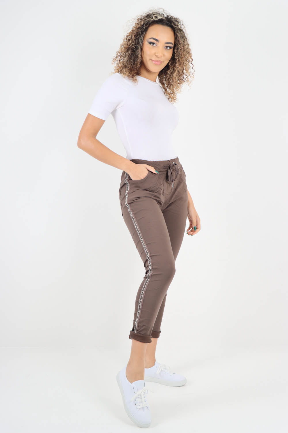 Side Glitter Ribbon Drawstring Magic Pants