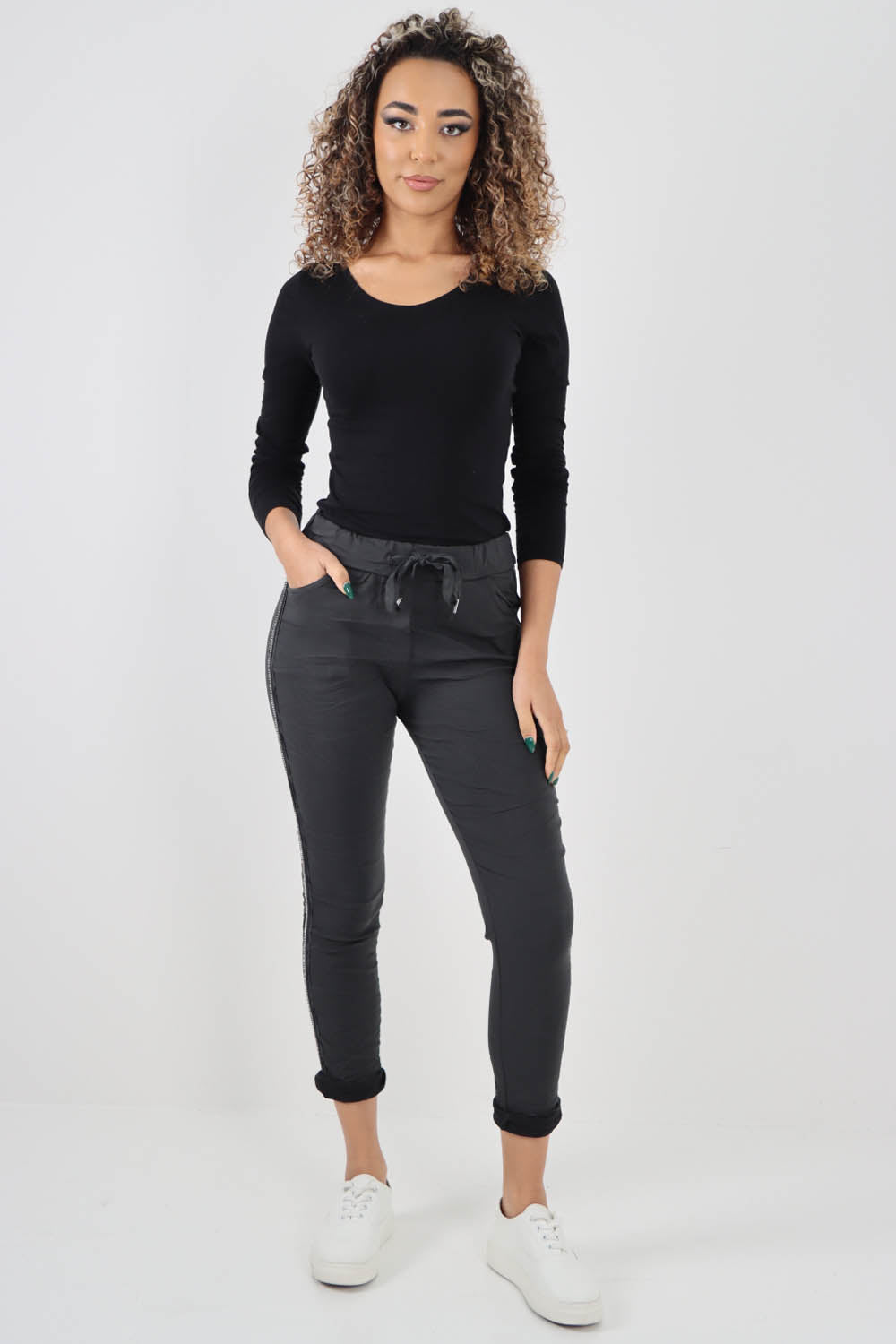 Side Glitter Ribbon Drawstring Magic Pants