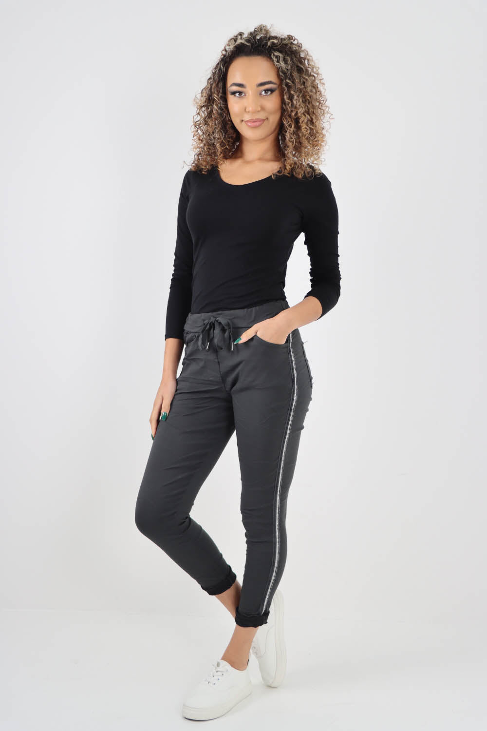 Side Glitter Ribbon Drawstring Magic Pants