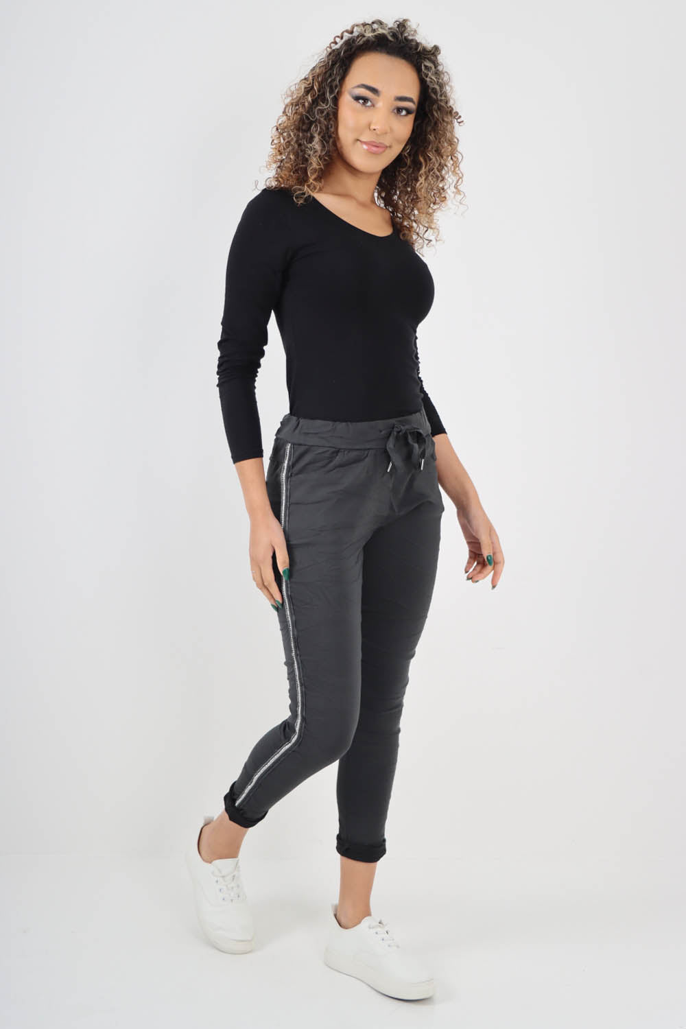 Side Glitter Ribbon Drawstring Magic Pants
