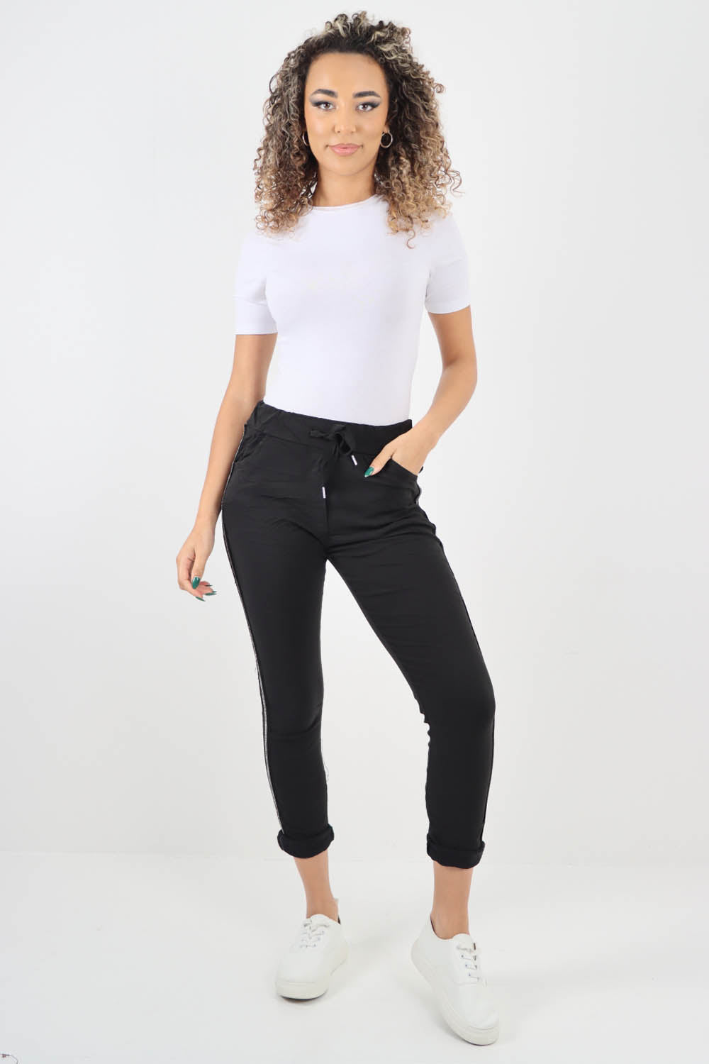 Side Glitter Ribbon Drawstring Magic Pants