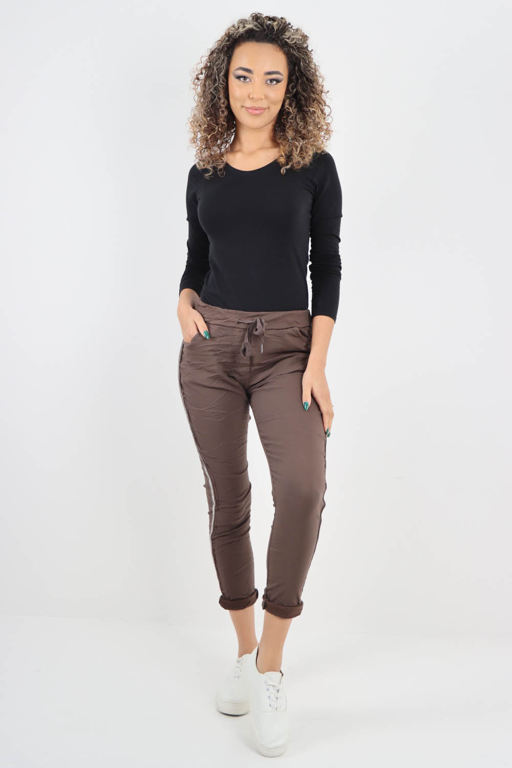 Side Glitter Ribbon Drawstring Magic Pants