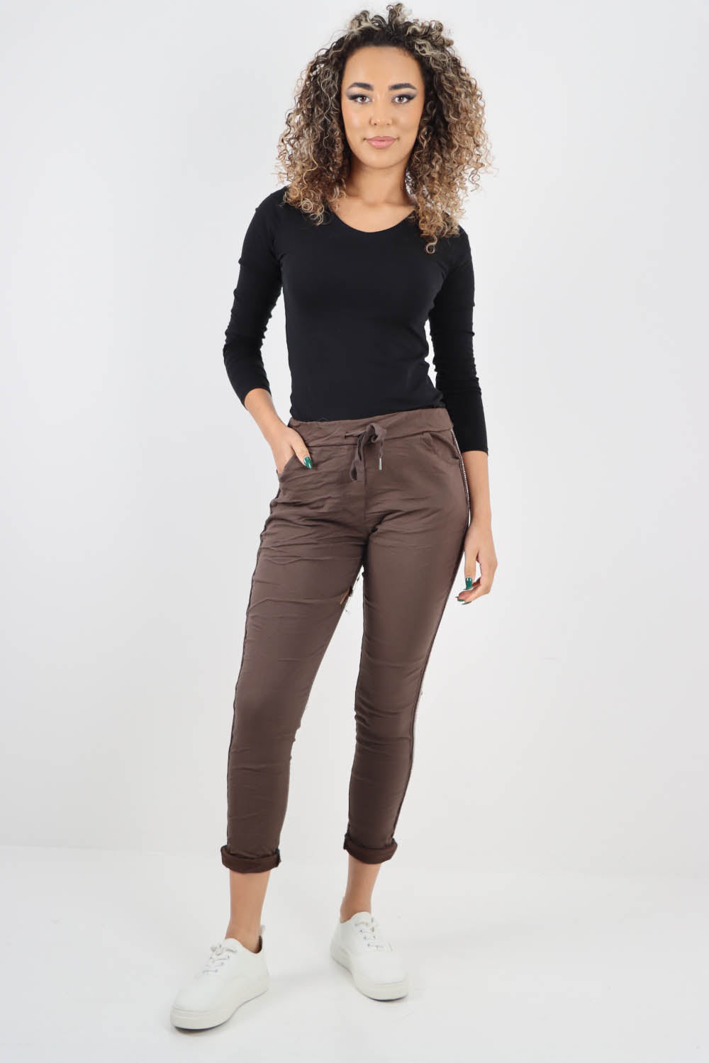Side Glitter Ribbon Drawstring Magic Pants