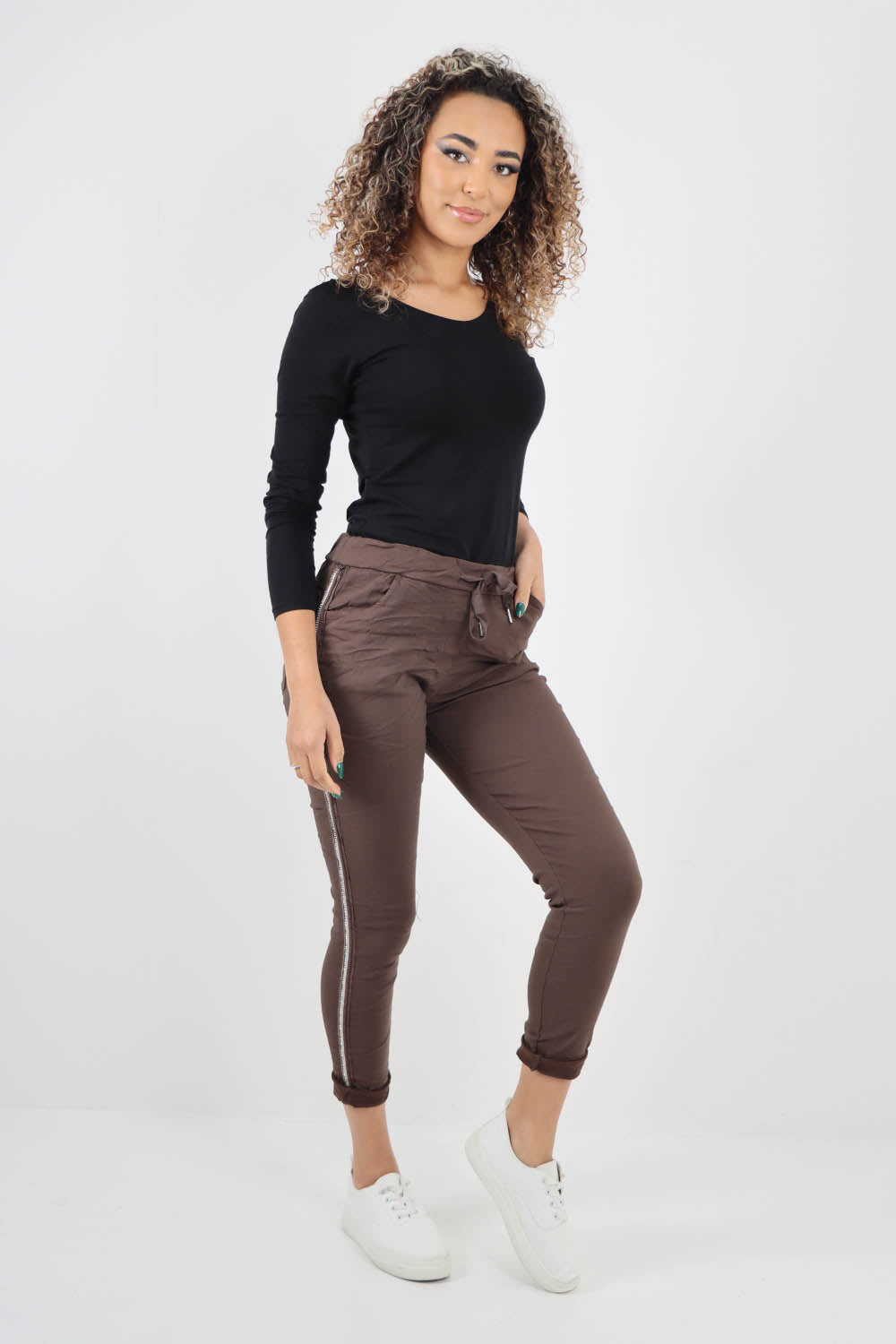 Side Glitter Ribbon Drawstring Magic Pants