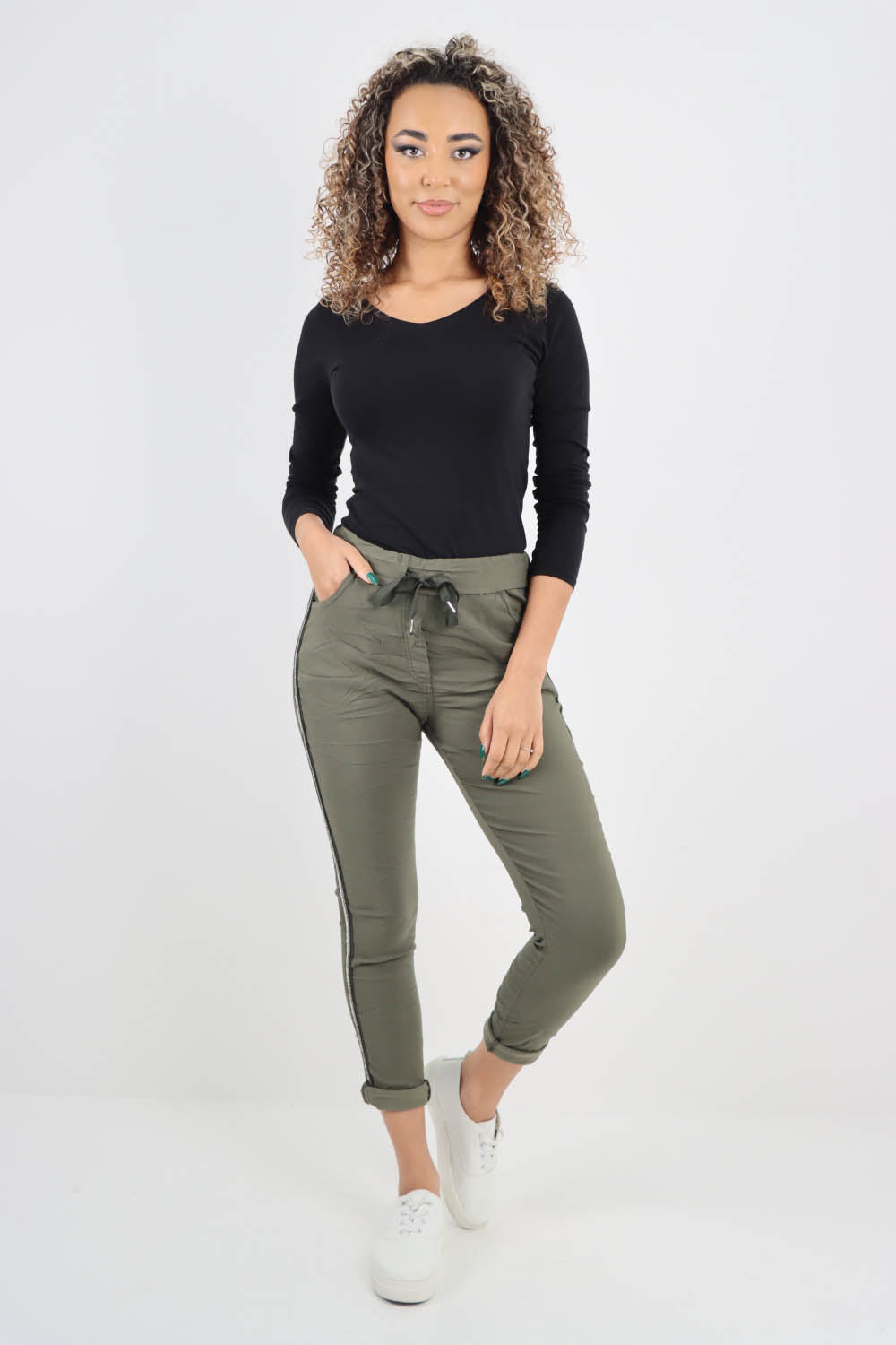 Side Glitter Ribbon Drawstring Magic Pants