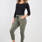 Side Glitter Ribbon Drawstring Magic Pants