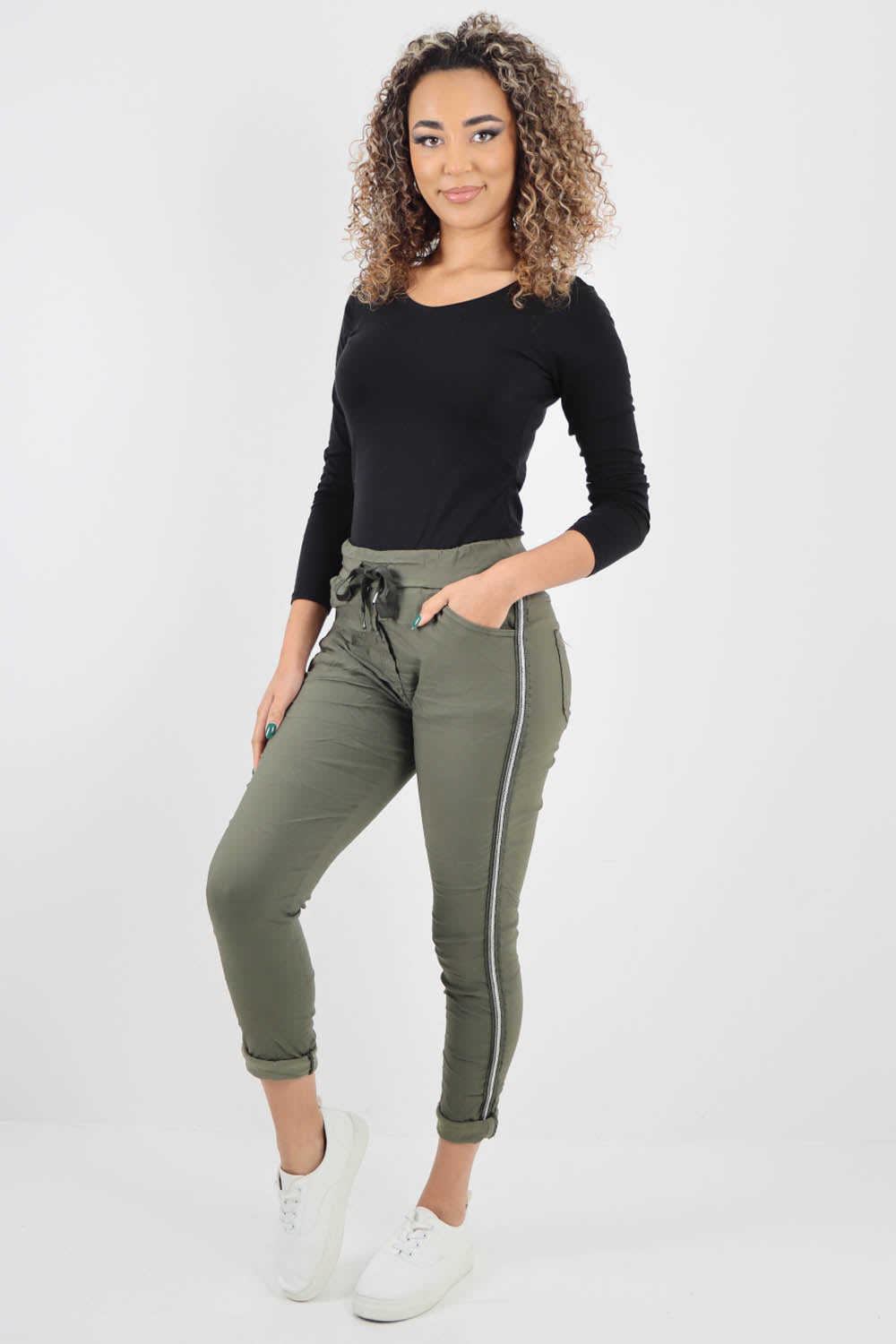 Side Glitter Ribbon Drawstring Magic Pants