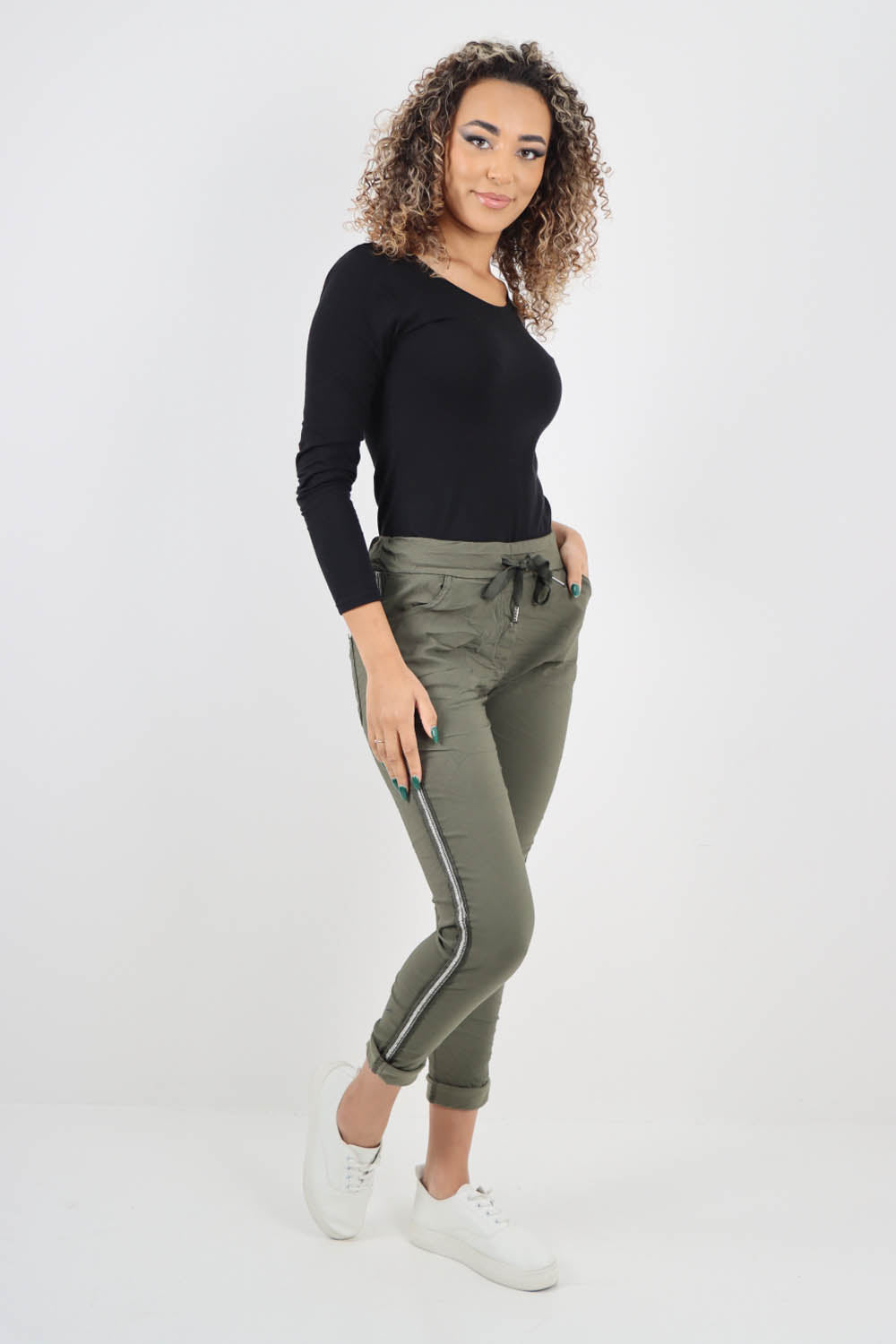 Side Glitter Ribbon Drawstring Magic Pants
