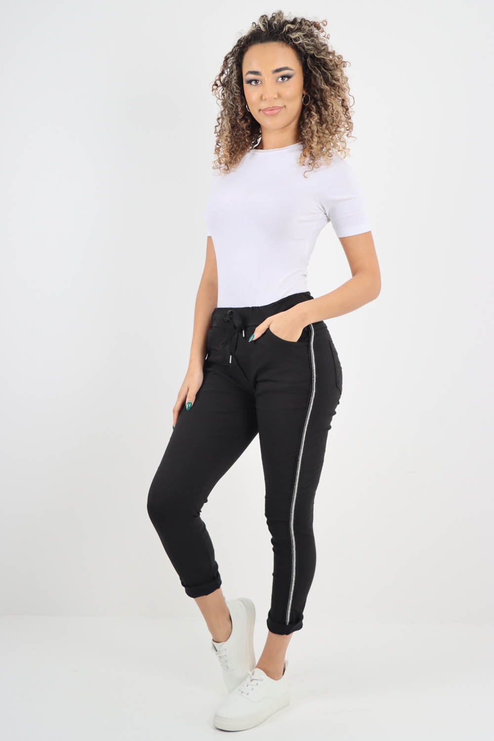 Side Glitter Ribbon Drawstring Magic Pants