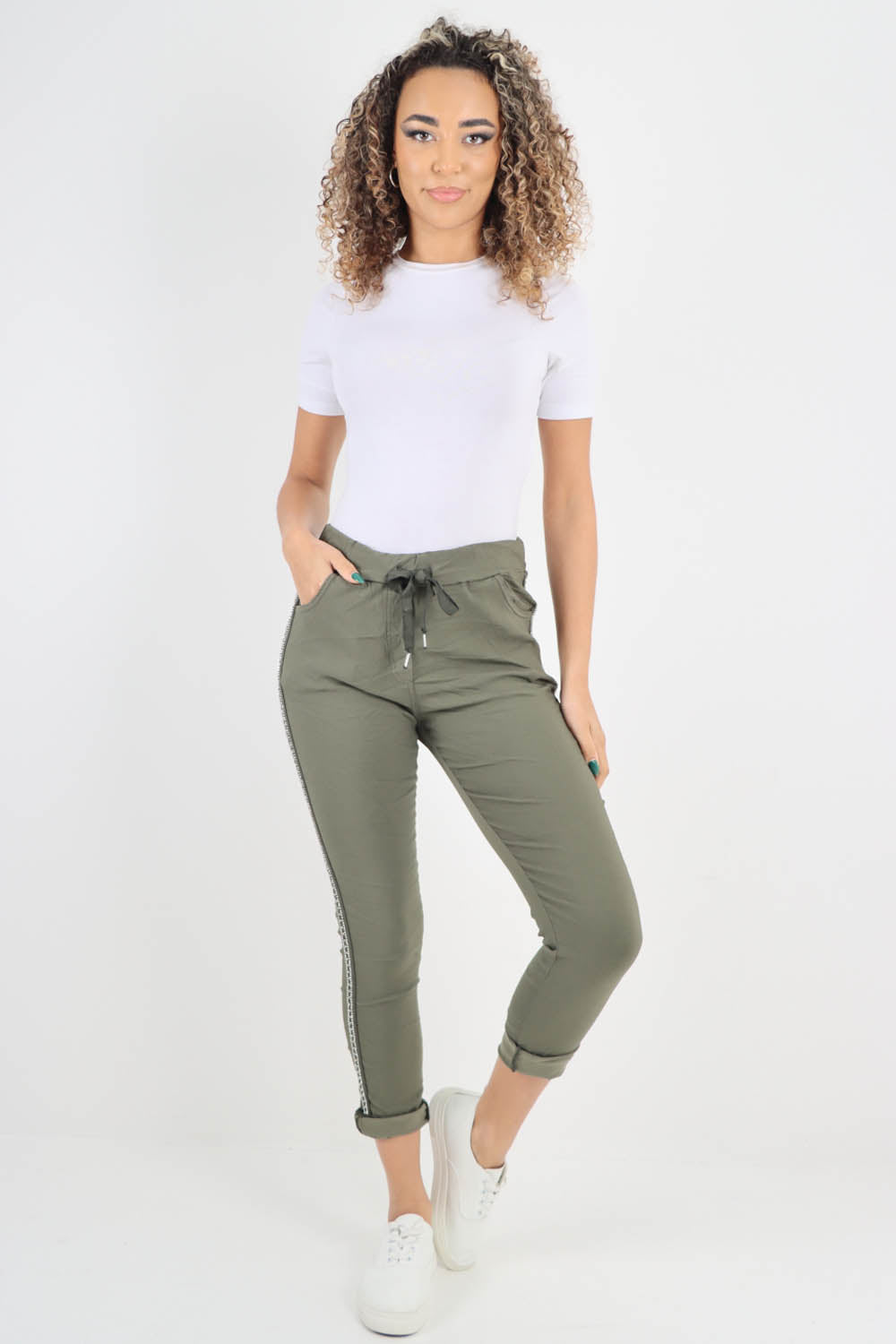 Side Glitter Ribbon Drawstring Magic Pants