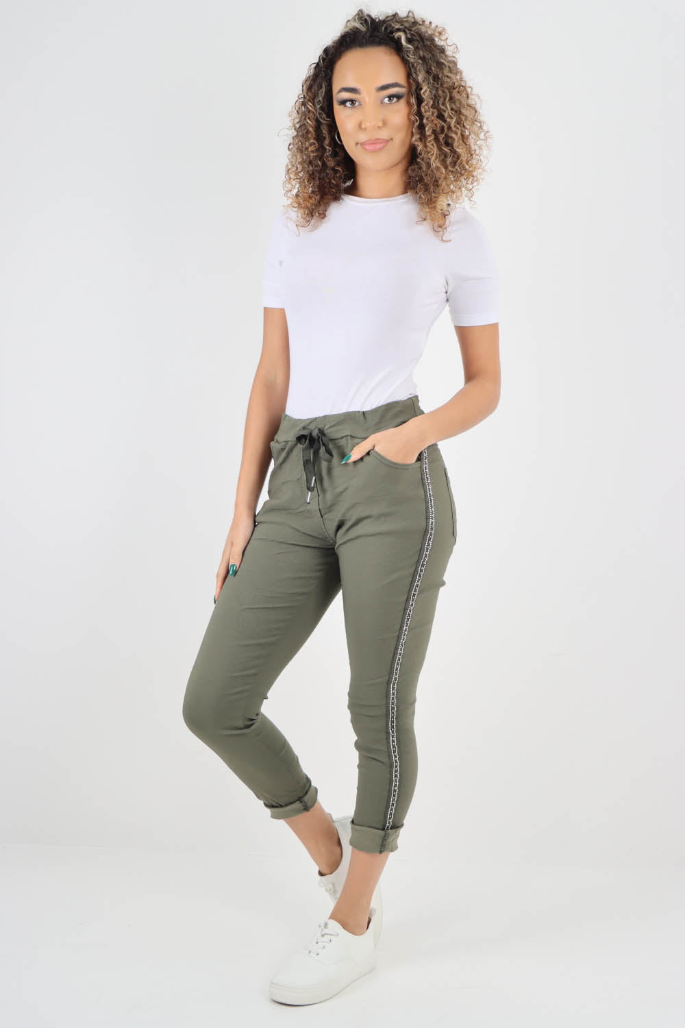 Side Glitter Ribbon Drawstring Magic Pants