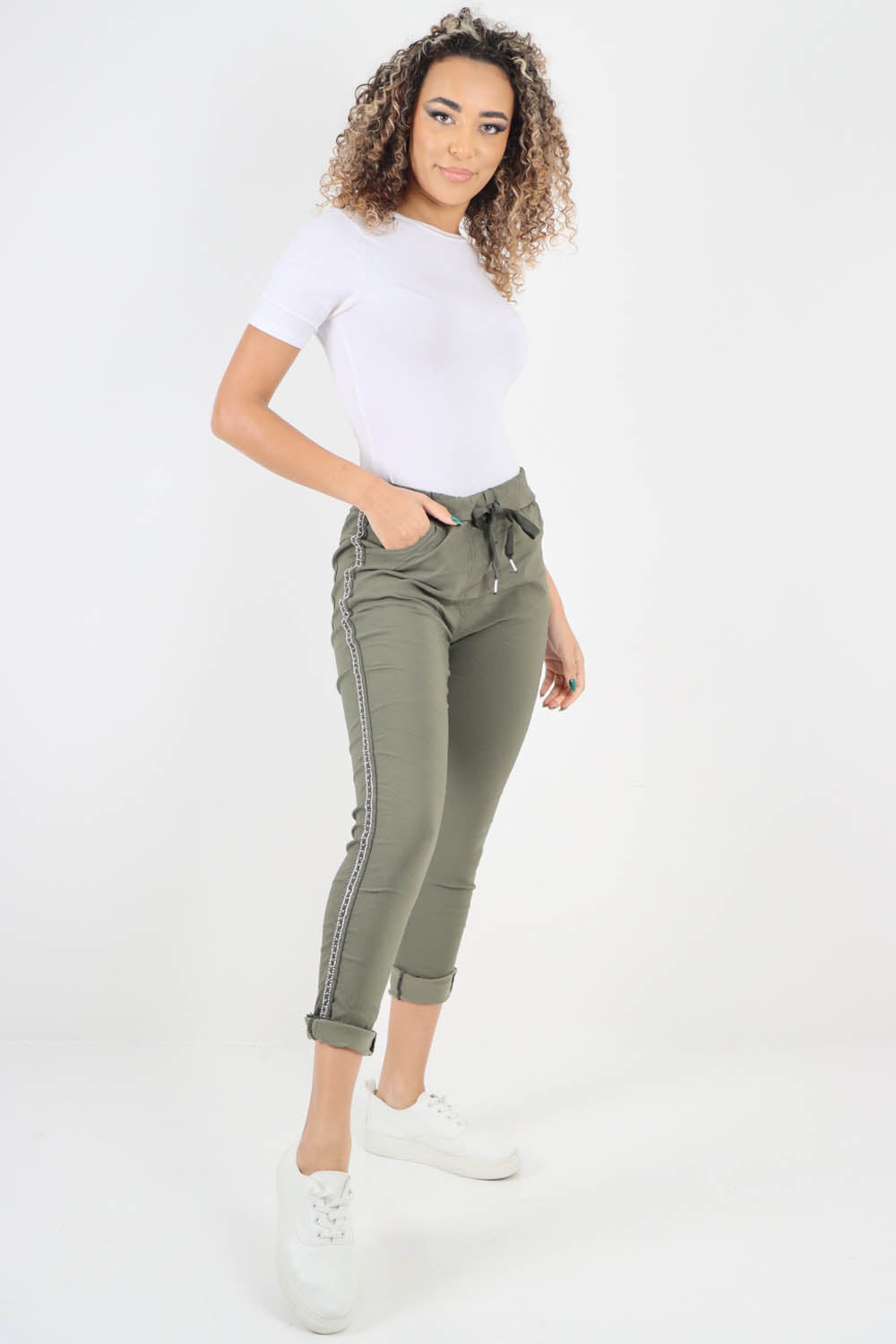 Side Glitter Ribbon Drawstring Magic Pants